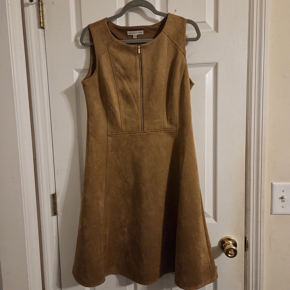 Sandra Darren Tan Suede Sleeveless Mini Dress Size 10